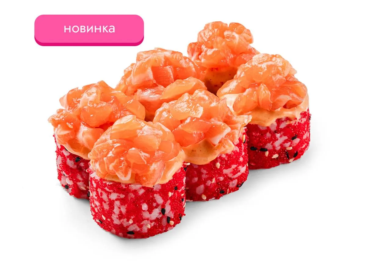 Ролл с лососем и соусом спайси